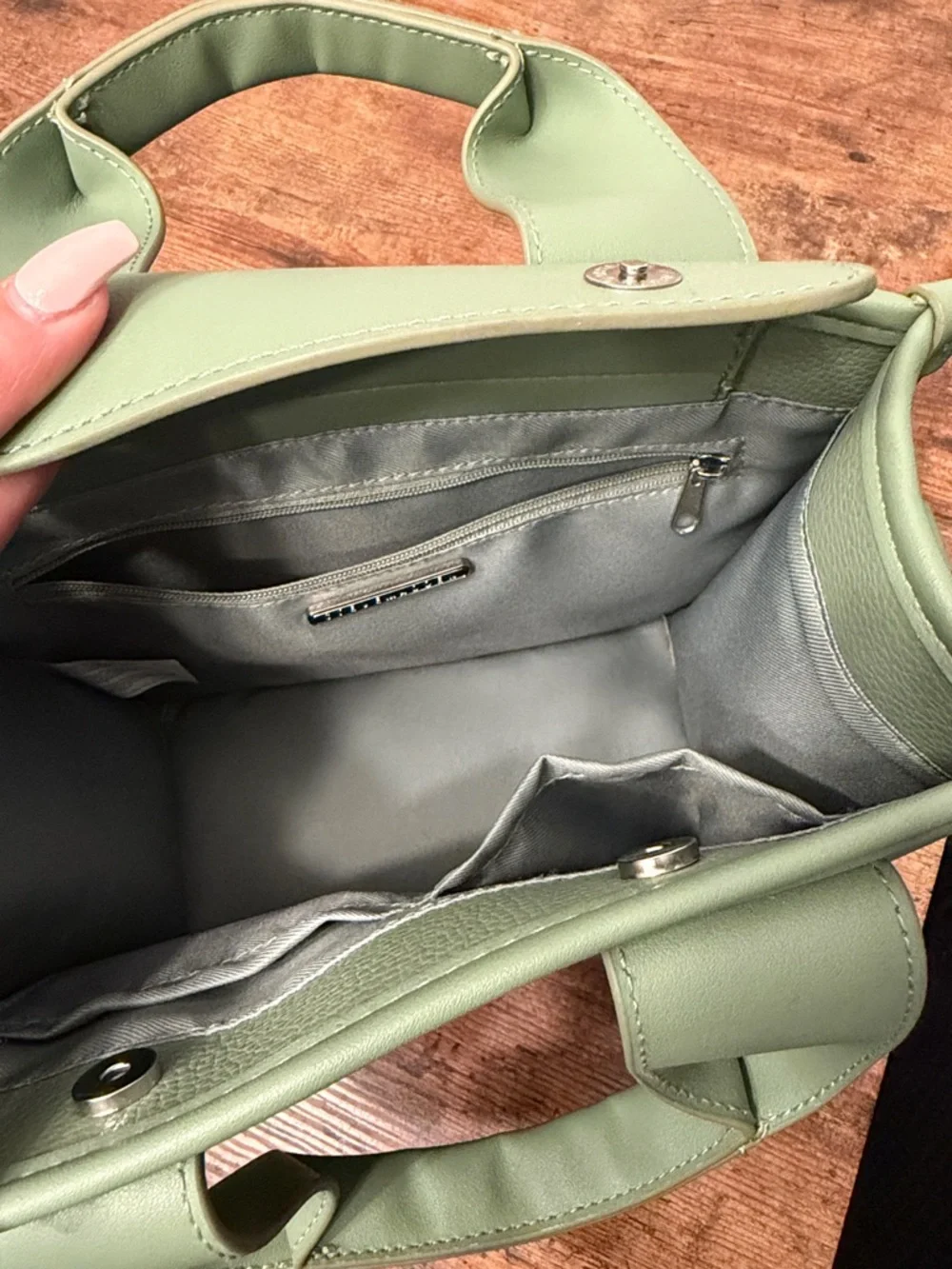 Steve Madden Sage Green Mini Tote with Matching Card Case - Picture 5 of 9